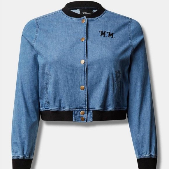 ❤️NWT VINTAGE TORRID DISNEY CROP BOMBER JACKET - MICKEY MOUSE DENIM AMERICANA - Picture 9 of 11